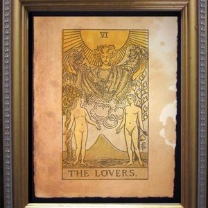 The Lovers vintage Tarot Card Art Print Tea Stain